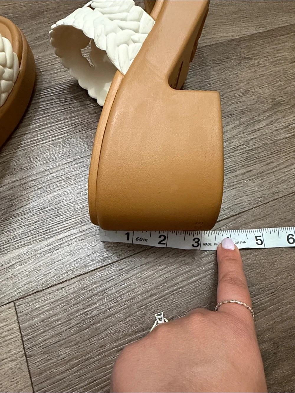 White Woven Slide Sandals with Tan Platform - LiteRide